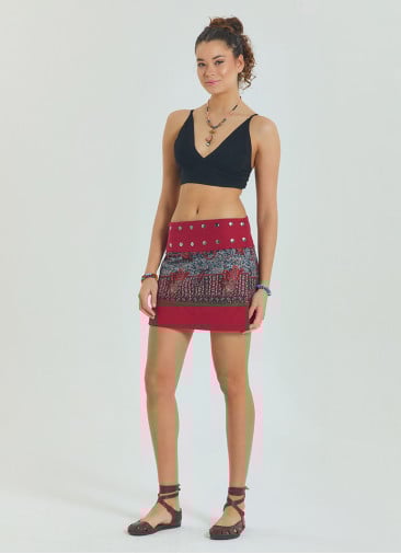 Snap Closure Patchwork Wrap Green Ethnic Skirt 4671